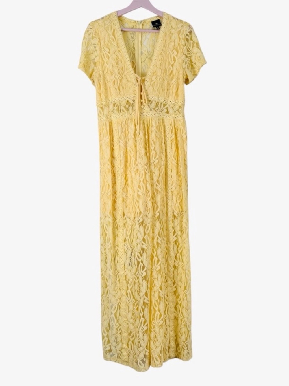 Disney Princess Yellow Lace Tie-Front Maxi Dress with Built-in Shorts - Picture 3 of 4
